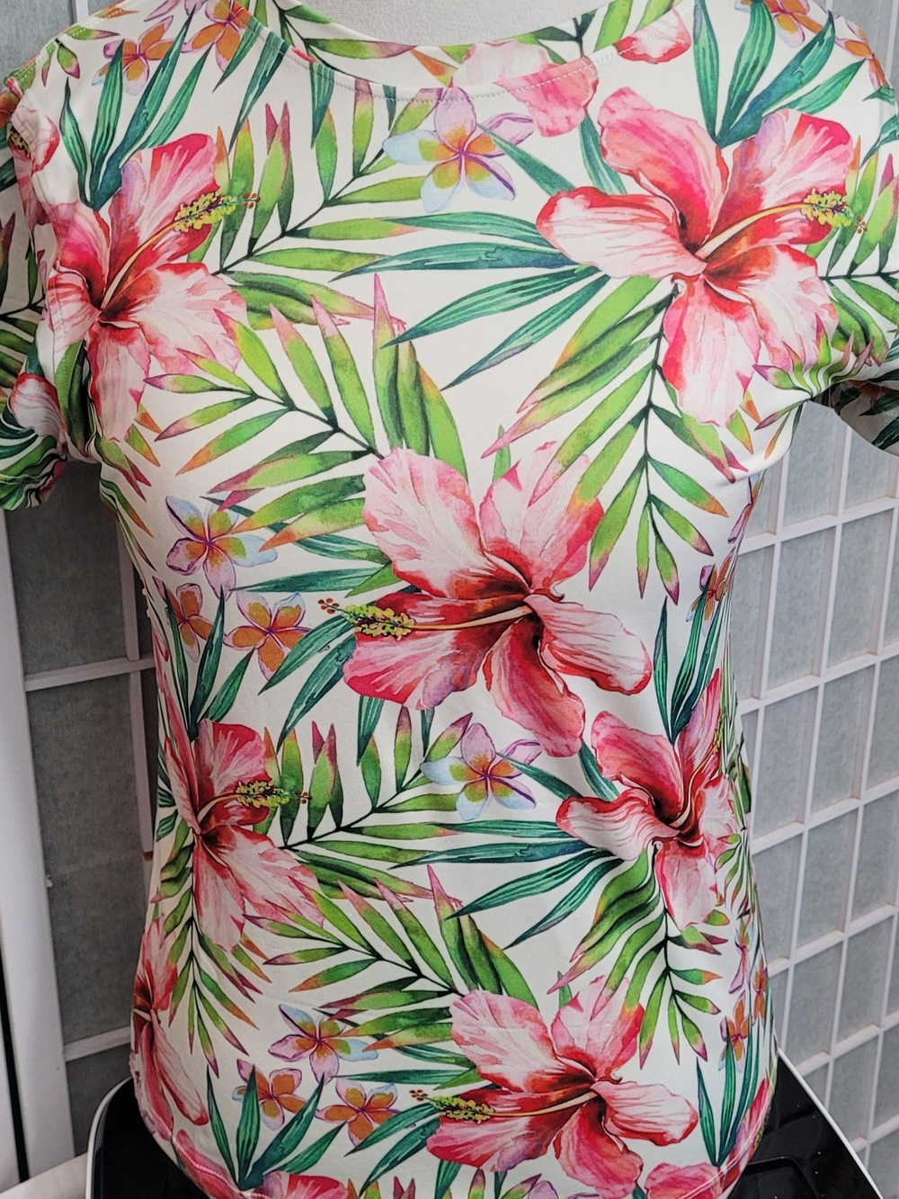 Express Pink & Green Tropical Floral Short Sleeve Top, NWT